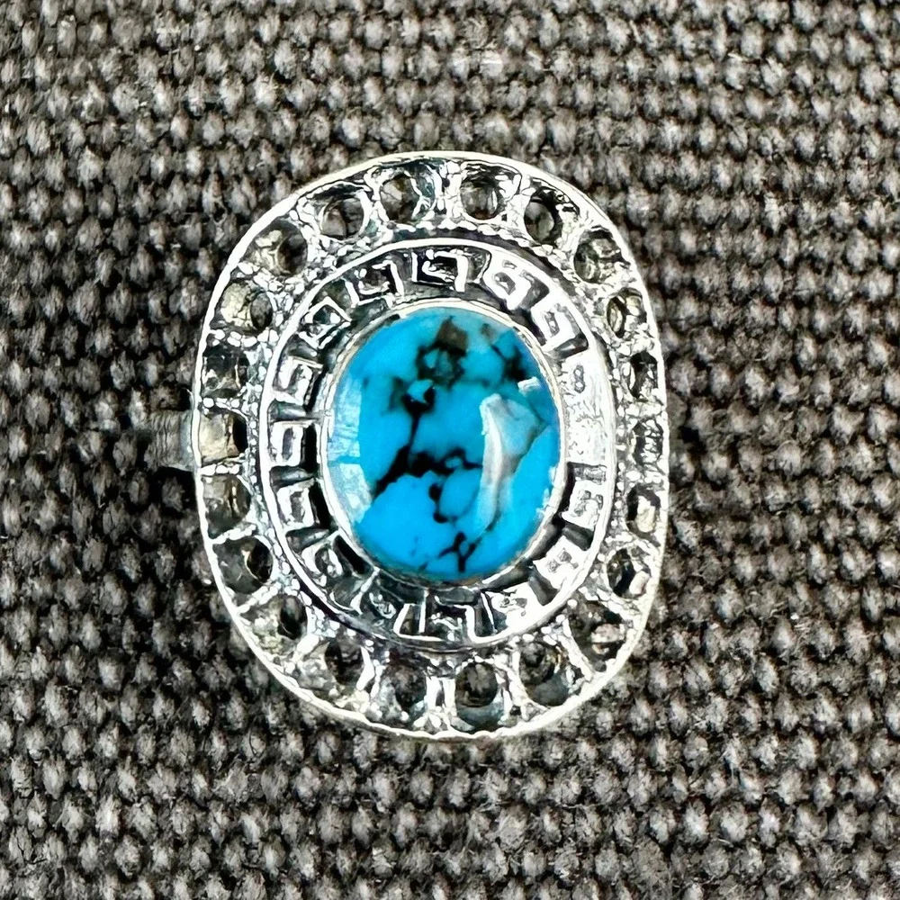 Turquoise Ring Sterling Silver Statement Ring Boho Jewelry Women's‎ 7.25